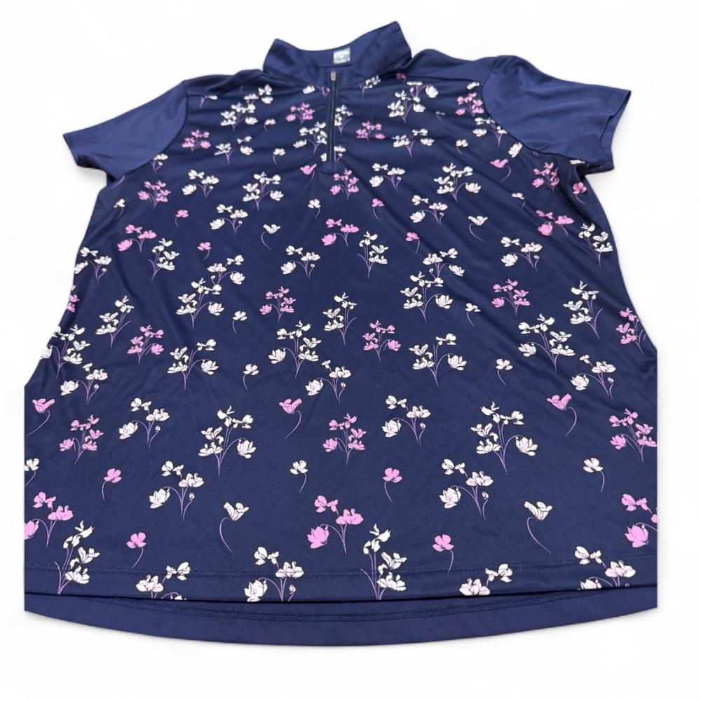 Callaway Women's Short Sleeve Blue Floral Shirt XL
